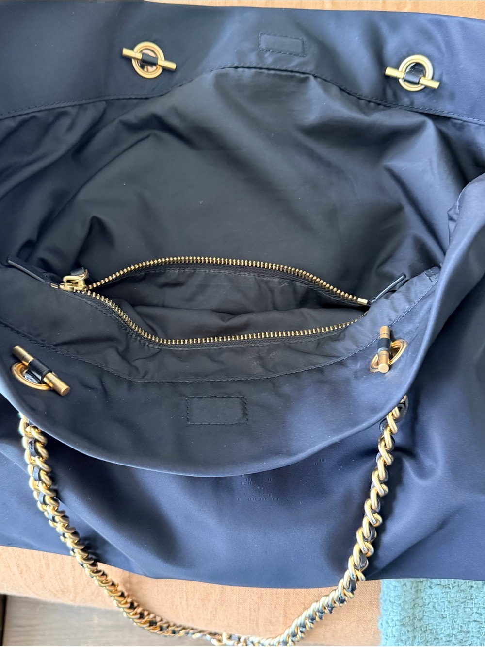 Tory Burch Black Nylon Tote with Gold Chain Straps and Wristlet - Picture 6 of 7